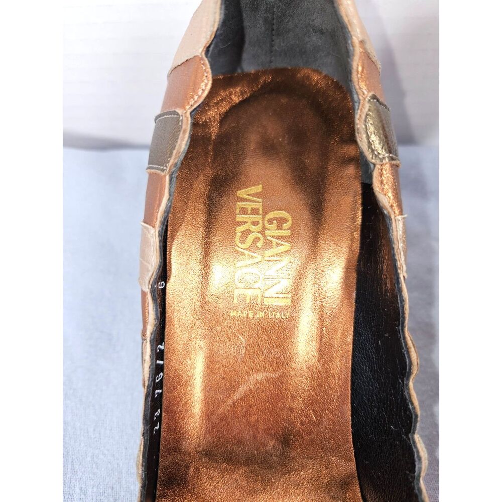 Vintage Gianni Versace Metallic Leather Patchwork Pointed Pumps Medusa Heel EU36 - Picture 8 of 8
